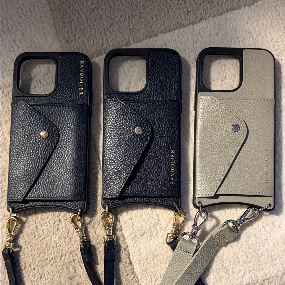 Bandolier Black and Taupe Leather Crossbody Phone/Wallet Cases IPhone 14 Pro Max